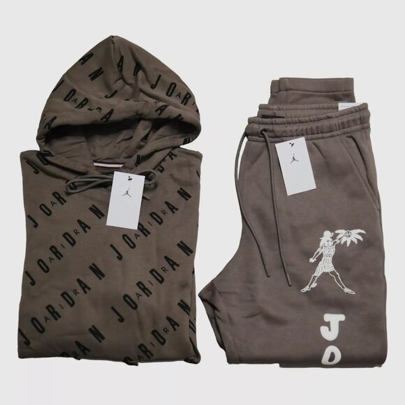 Nike Air Jordan Men's Matching Tracksuit Set Jump-man Sweatsuit Mocha Brown NWT - Picture 4 of 13